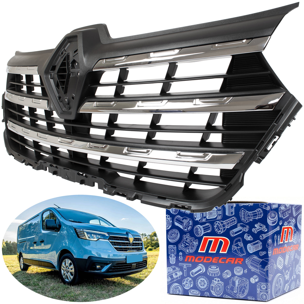 Renault Trafic III FL 21-24 Atrapa między reflektory GRILL CZARNY + CHROM